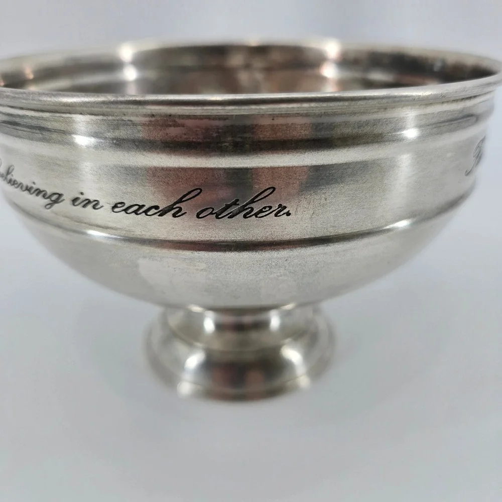 Pottery Barn Engraved Family Is Belonging Pedestal Bowl Home Decor Silver 6in